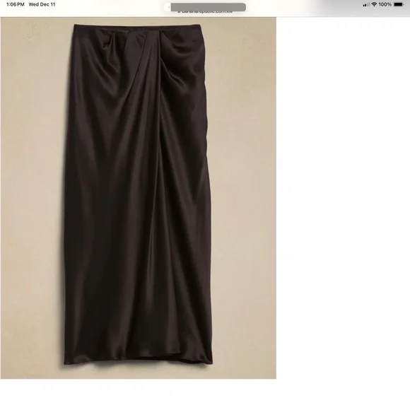 NWT Banana Republic Zandra Silk Midi Skirt Chocolate Brown XS - Picture 3 of 5